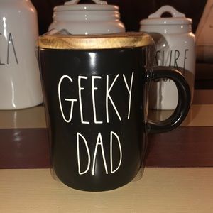 Rae Dunn GEEKY DAD Mug with Wood Lid/Coaster